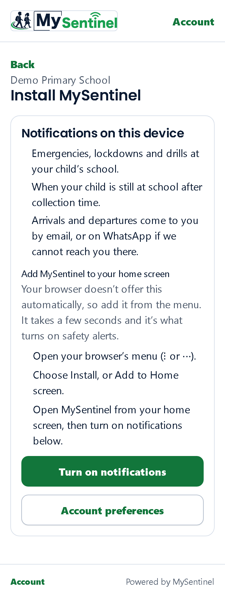 The install page, telling this parent on this phone exactly what to do and exactly what they will get.